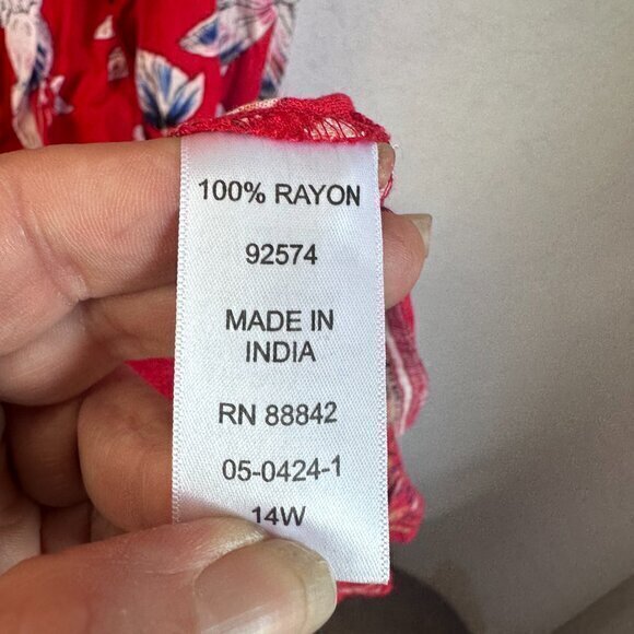 Woman Within dress women 14W Maxi red floral empire waist rayon pockets - Picture 6 of 6